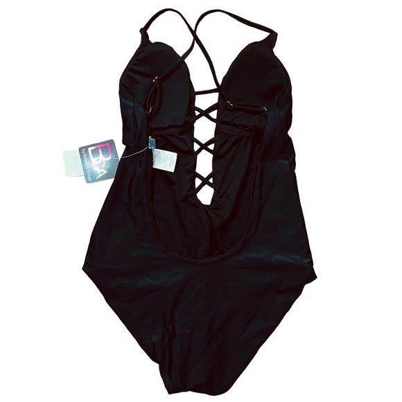 Becca Rebecca Virtue NWT Move Along One-Piece Plunge Strappy Swimsuit Black M - Picture 3 of 14